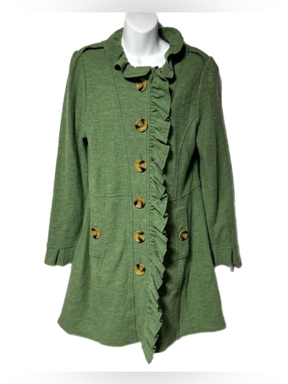 Talie Wool Ruffle Longline Cardigan Duster Coatigan Boho Large Y2K Whimsigoth